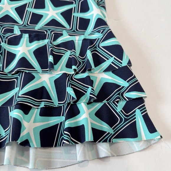 Lulu B Blue Starfish 3/4 Sleeve Flounce Ruffle Hem Shift Dress Size MEDIUM - Picture 5 of 12